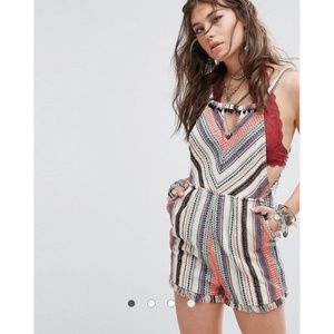 ASOS RahiCali Striped Fringe Trimmed Overalls